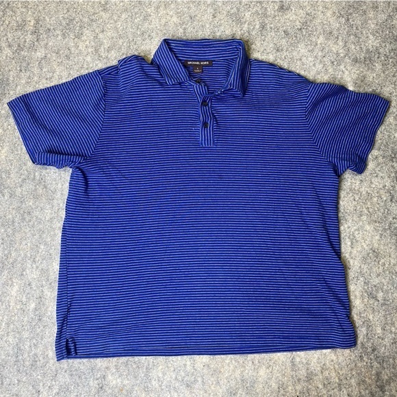 Michael Kors Polo Shirt Mens Adult‎ Large Blue Short Sleeve Striped Soft - Picture 1 of 9